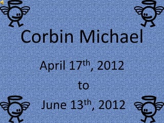 Corbin Michael
  April   17th,   2012
        to
  June 13th, 2012
 