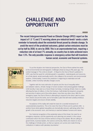 THE CLUB OF ROME | CLIMATE EMERGENCY PLAN | 3
CHALLENGE AND
OPPORTUNITY
The recent Intergovernmental Panel on Climate Chan...