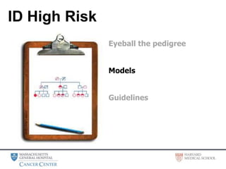ID High Risk
Eyeball the pedigree
Models
Guidelines
 