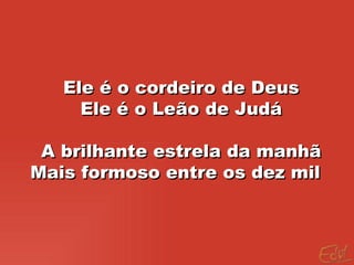 Ele é o cordeiro de Deus Ele é o Leão de Judá A brilhante estrela da manhã Mais formoso entre os dez mil  