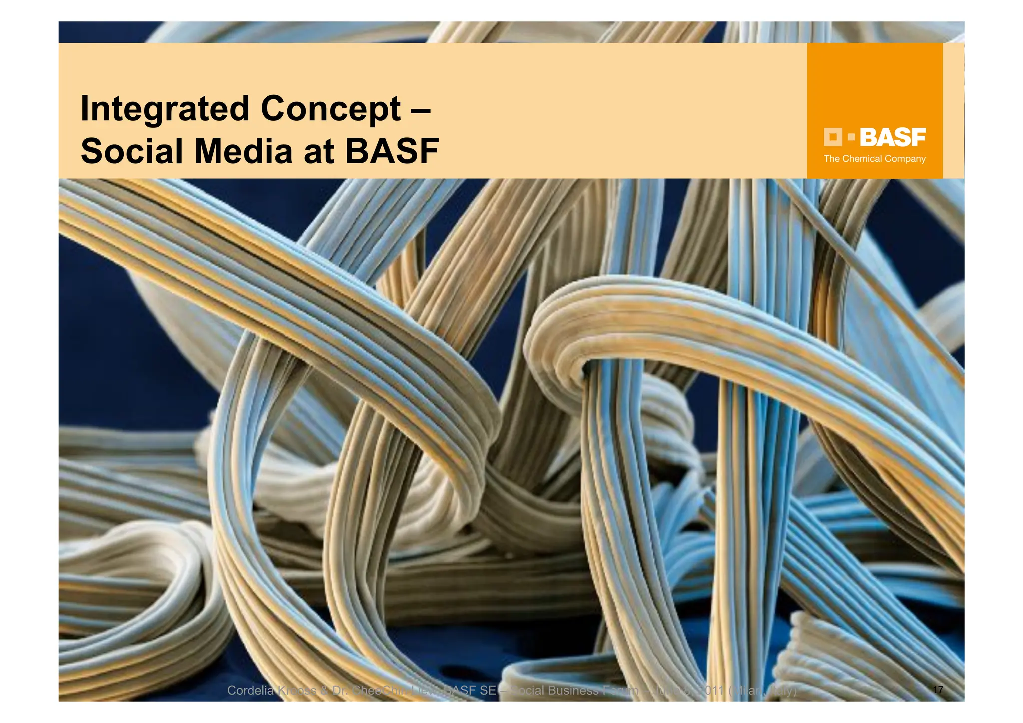 Integrated Concept –
Social Media at BASF




        Cordelia Krooss & Dr. CheeChin Liew, BASF SE – Social Business Forum – June 8, 2011 (Milan, Italy)   17
 