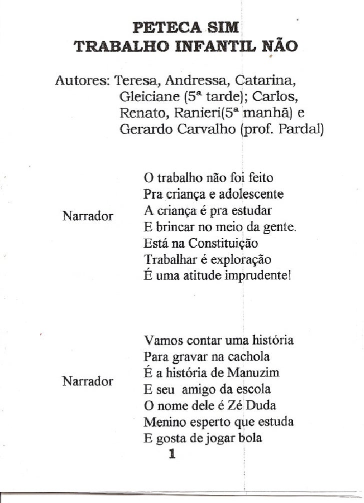 Cordel Sobre O Trabalho Infantil Poema Sobre Trabalho Infantil EJ18 - Ivango