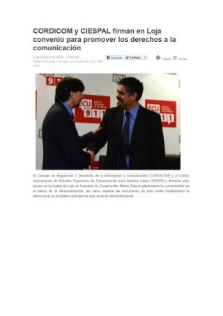 CORDICOM y CIESPAL firman en Loja convenio para promover los derechos a la comunicación