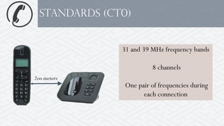 Standards (CT0)
2oo meters
31 and 39 MHz frequency bands
8 channels
One pair of frequencies during
each connection
 