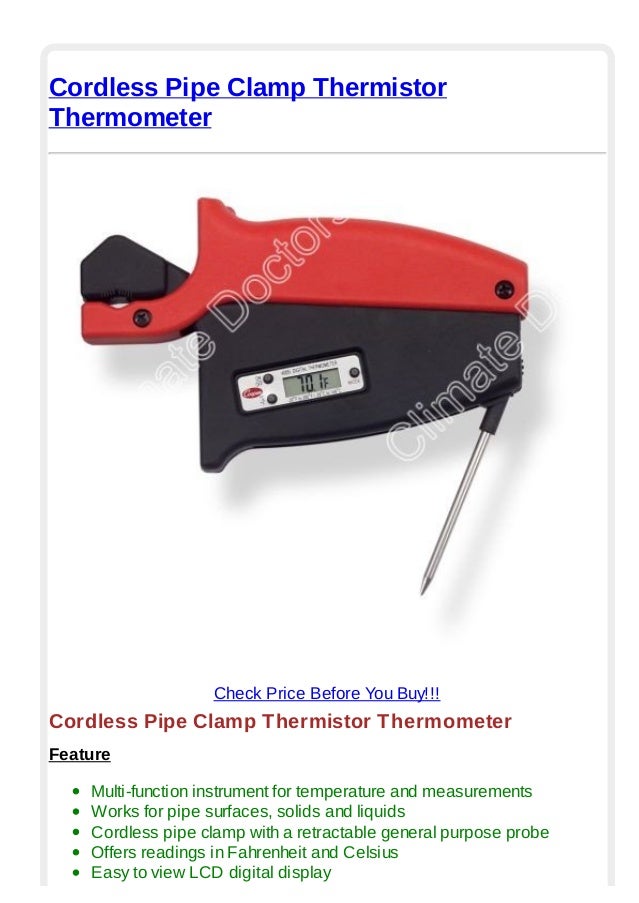Cordless pipe clamp thermistor thermometer