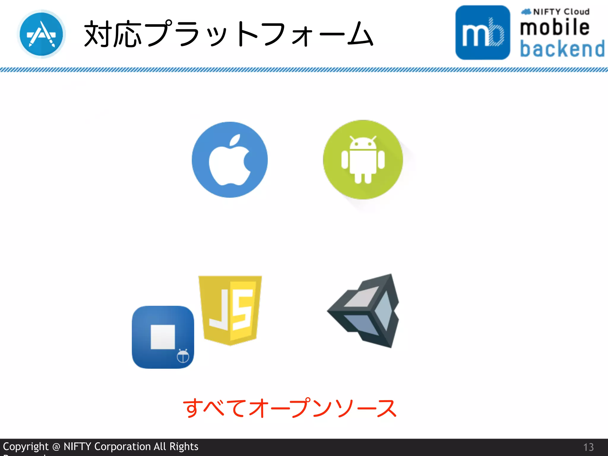 Copyright @ NIFTY Corporation All Rights
対応プラットフォーム
13
すべてオープンソース
 