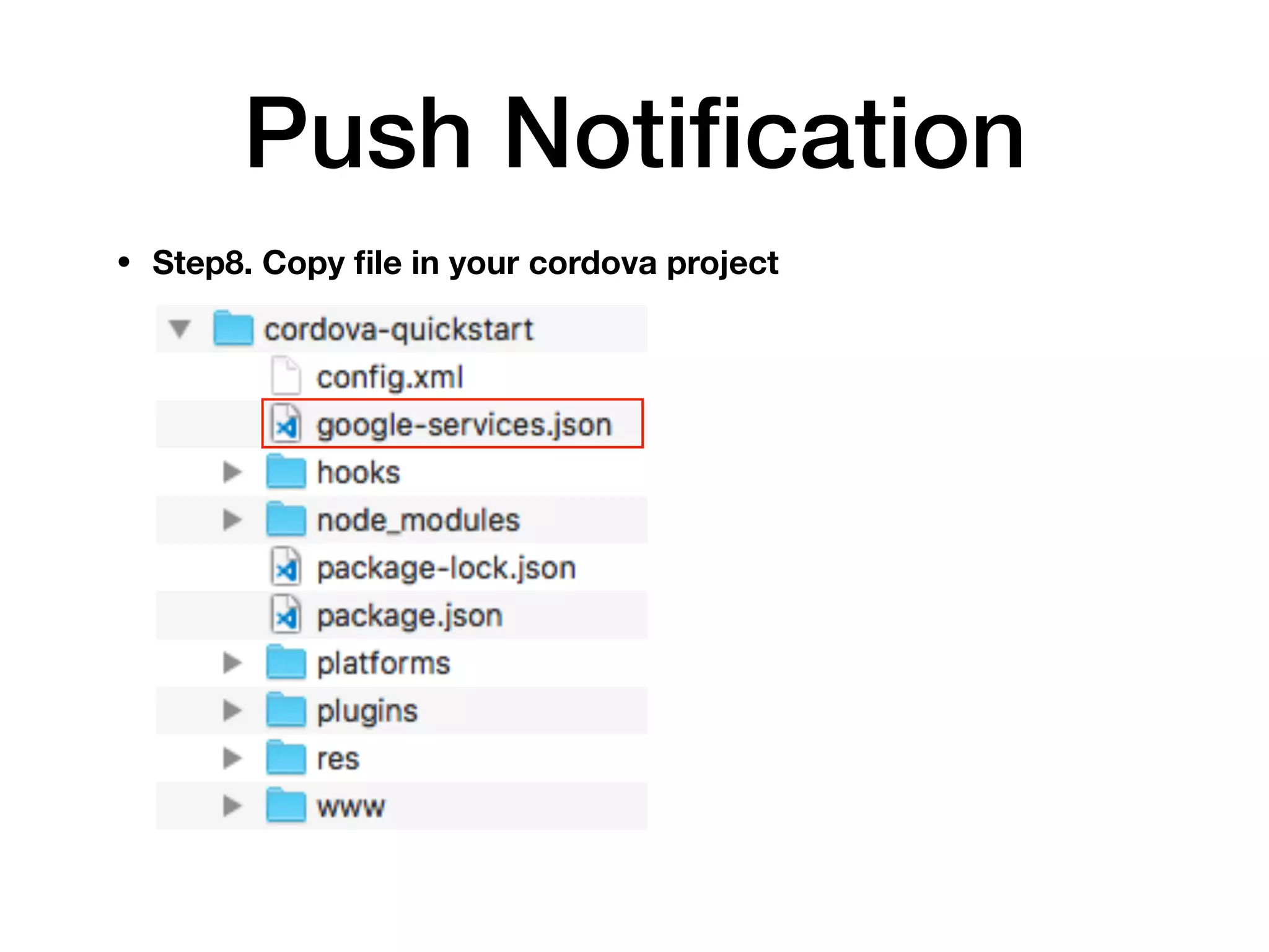 Push Notiﬁcation
• Step8. Copy ﬁle in your cordova project
 