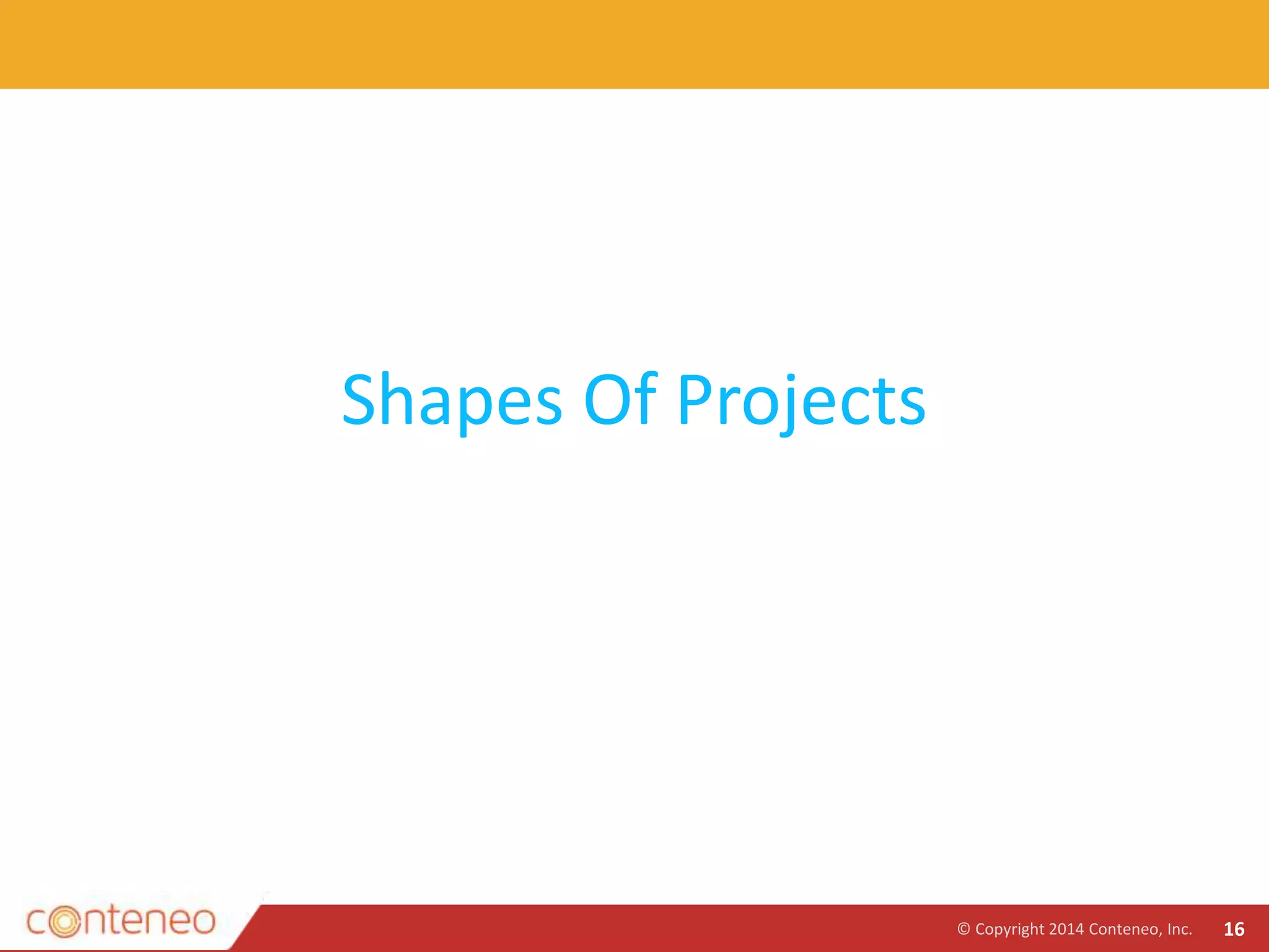 Shapes Of Projects
© Copyright 2014 Conteneo, Inc. 16
 