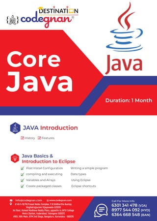 Codegnan-Core Java training in Hyderabad (course syllabus)