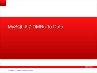 Copyright © 2014, Oracle and/or its affiliates. All rights reserved.!13
MySQL 5.7 DMRs To Date
 