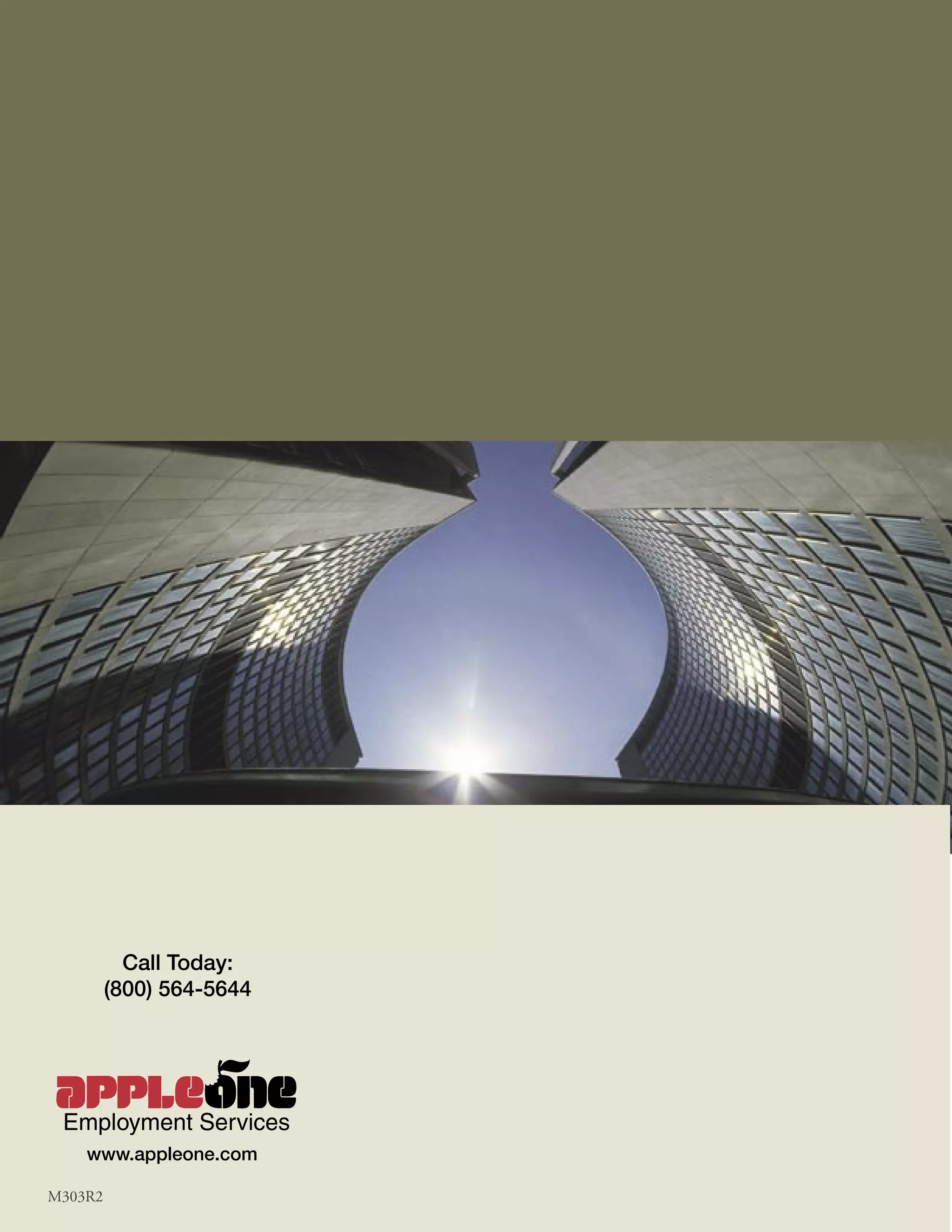 Call Today:
         (800) 564-5644




    www.appleone.com

M303R2
 