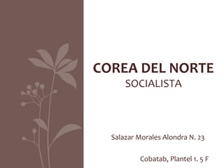 COREA DEL NORTE 
SOCIALISTA 
Salazar Morales Alondra N. 23 
Cobatab, Plantel 1. 5 F 
 