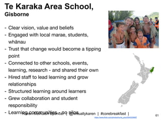 61
https://www.flickr.com/photos/hunts_pics/5545208987
Te Karaka Area School,
Gisborne
- Clear vision, value and beliefs

...