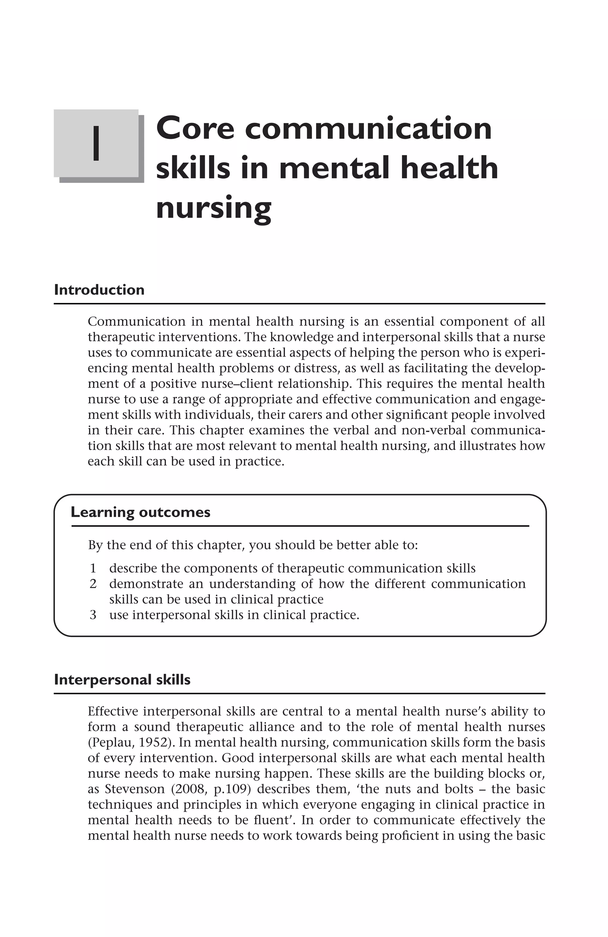 Core communication skills in mental health nursing | PDF