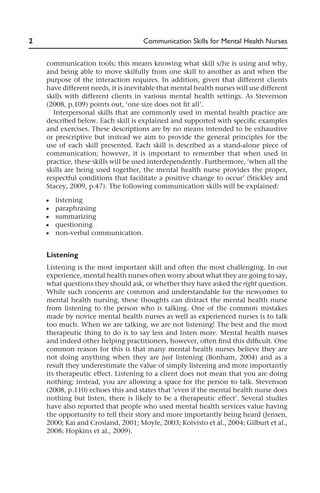 Core communication skills in mental health nursing | PDF