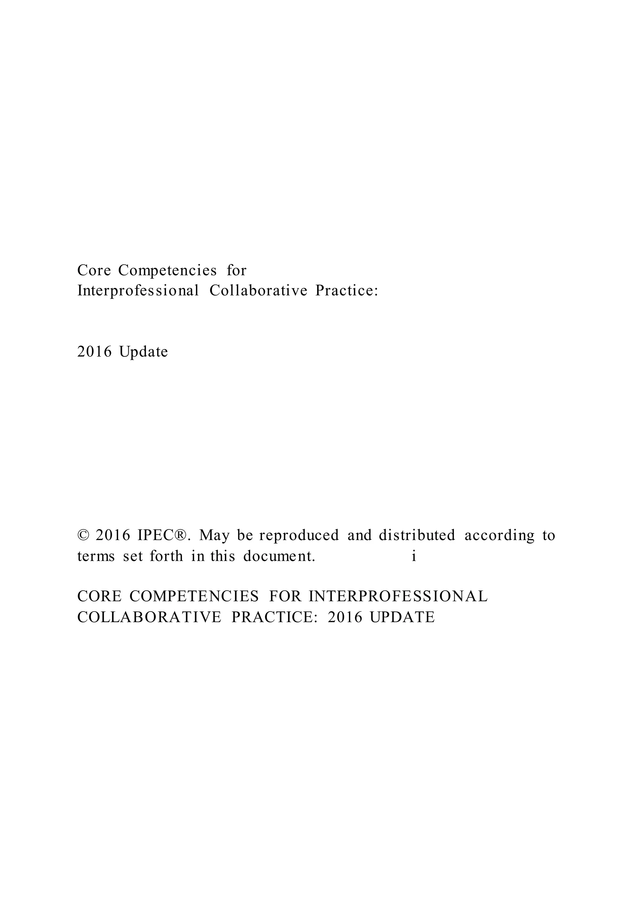 Core Competencies For Interprofessional Collaborat Docx