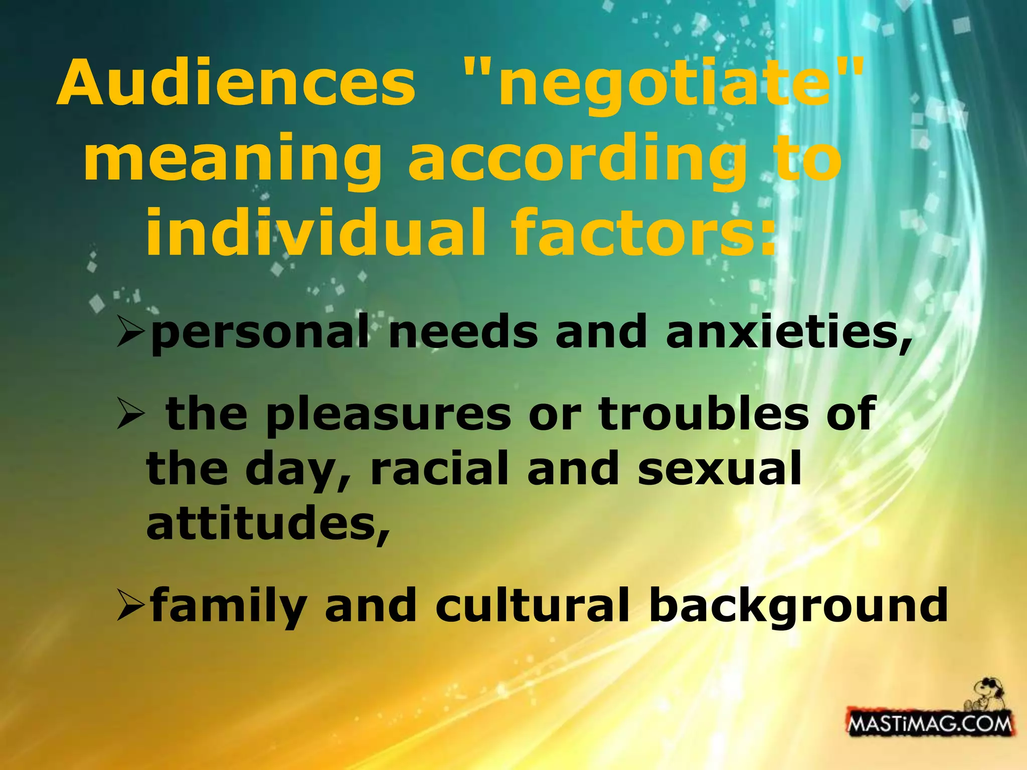  the pleasures or troubles of the day, racial and sexual attitudes, 