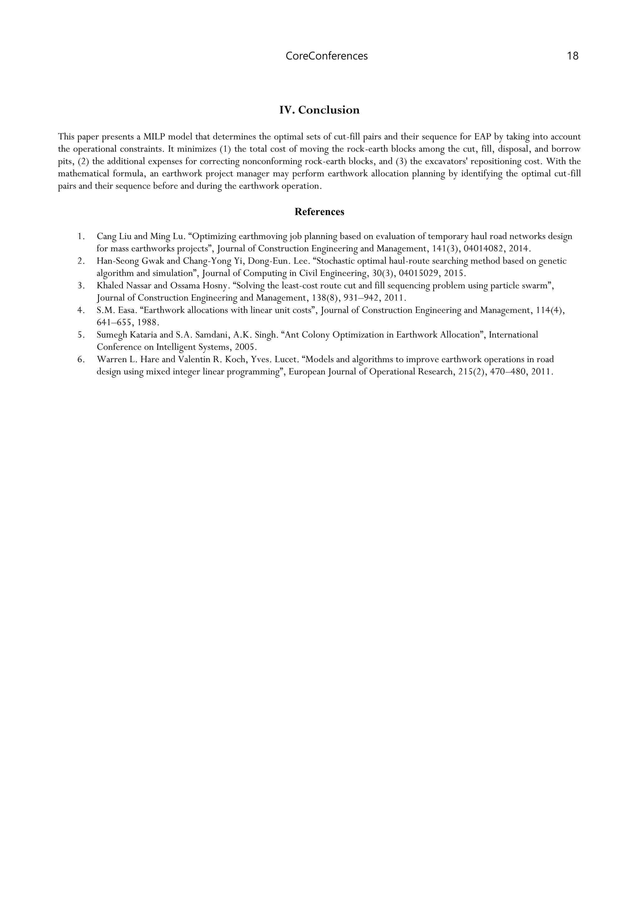 A Mixed Integer Linear Programming (MILP) model for Advanced Earthwork ...