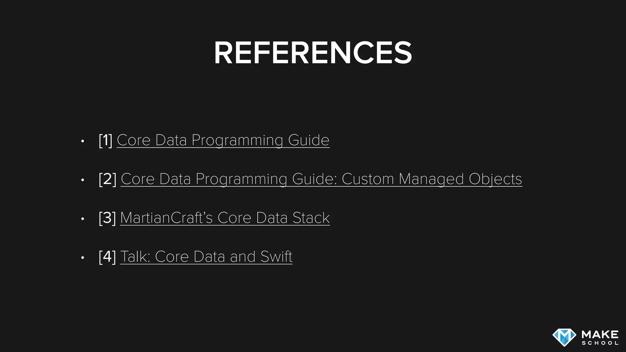 FETCHING INSTANCES
// access managed object context
let context = (UIApplication.sharedApplication().delegate as? AppDelegate)?.managedObjectContext
guard let managedContext = context else { return }
// create a new fetch request with the entity description for the entity we are selecting
let fetchRequest = NSFetchRequest(entityName: "Trip")
// OPTIONAL: apply a filter by creating a predicate and adding it to the request
let duration = 10
fetchRequest.predicate = NSPredicate(format: "duration = %@", duration)
// OPTIONAL: create a sort rule and add it to the request
let sortDescriptor = NSSortDescriptor(key: "duration", ascending: true)
fetchRequest.sortDescriptors = [sortDescriptor]
var results: [Trip]?
do {
results = try managedContext.executeFetchRequest(fetchRequest) as? [Trip]
} catch let error as NSError {
print(error)
}
// test if result is available
if let results = results {
print(results)
}
 