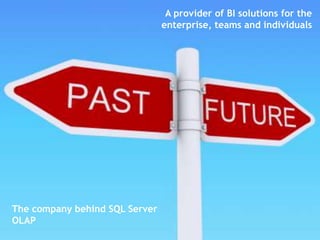 15 Years of Unbeatable Innovation A StrategicMicrosoftPartnerPanorama has recently been awarded silver in theBest Business Intelligence and Reporting Tool category by SQL Server magazine 2010 – Panorama makes PowerPivot ‘Enterprise Ready’ 2009 – NovaView 6 brings together the best of SQL, Office and SharePoint 2007 - Introduce the New ‘Dashboard’ in Office – ‘Spotlight’2006 - Partner with SAP, Advise on MDX2003  - Redefine how Users Explore Data1996  - BI technology sold to Microsoft,  basis for Analysis Services & MDX 1995  - Panorama’s first BI solution was created