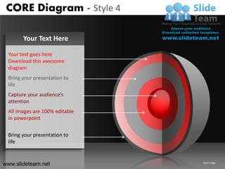 CORE Diagram - Style 4

       Your Text Here

 Your text goes here
 Download this awesome
 diagram
 Bring your presentation to
 life
 Capture your audience’s
 attention
 All images are 100% editable
 in powerpoint

 Bring your presentation to
 life


www.slideteam.net               Your Logo
 