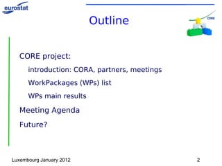Outline CORE project:  introduction: CORA, partners, meetings 