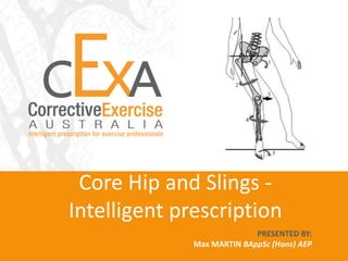 Core Hip and Slings -
Intelligent prescription
                            PRESENTED BY:
              Max MARTIN BAppSc (Hons) AEP
 