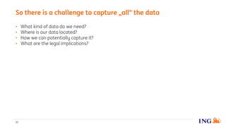 • What kind of data do we need?
• Where is our data located?
• How we can potentially capture it?
• What are the legal implications?
So there is a challenge to capture „all” the data
11
 