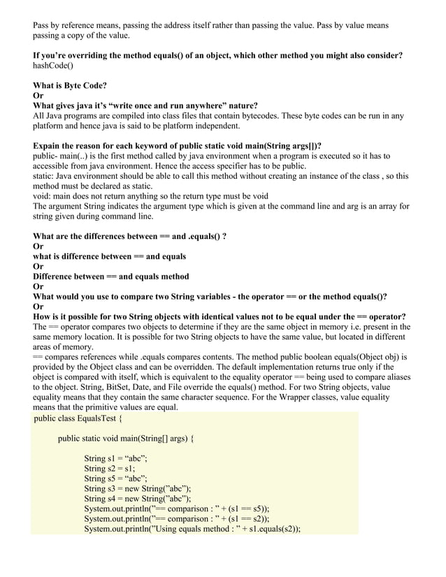 Core java interview questions | PDF