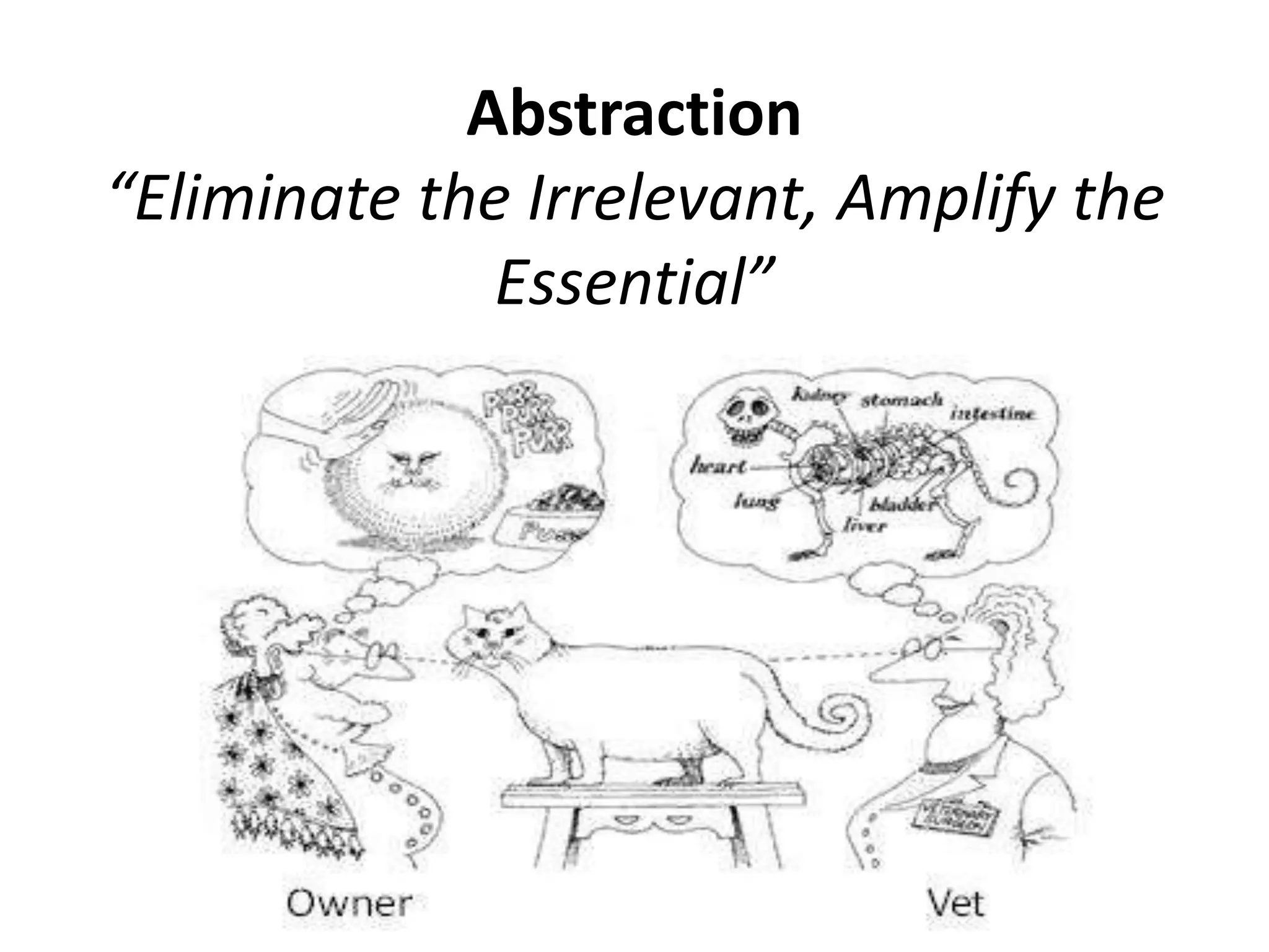 Abstraction
“Eliminate the Irrelevant, Amplify the
Essential”
 