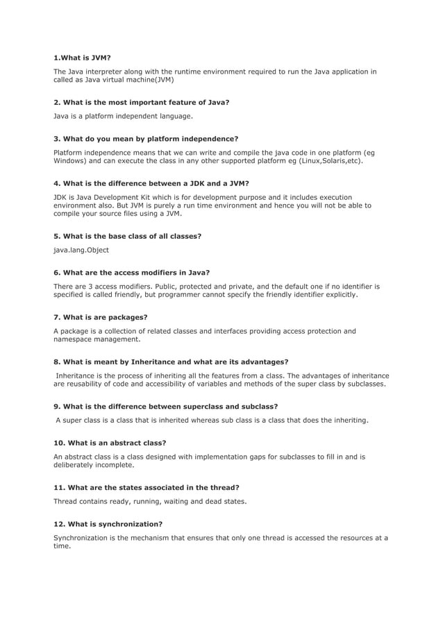 Core java interview questions | PDF