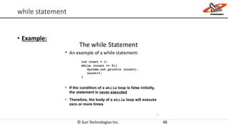 while statement
• Example:
© Sun Technologies Inc. 48
 
