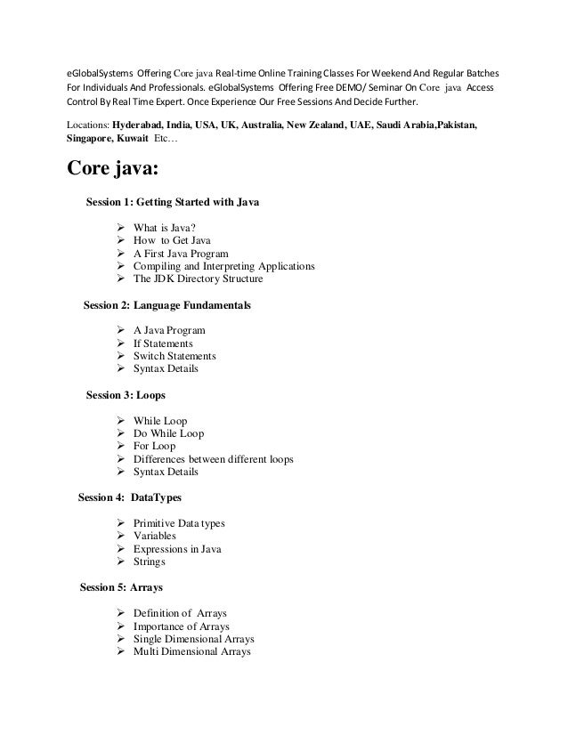 core java syllabus core java syllabus