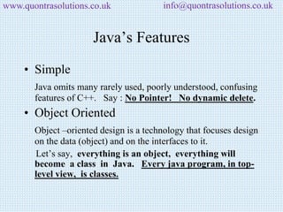 Core java over view basics introduction by quontra solutions | PPT