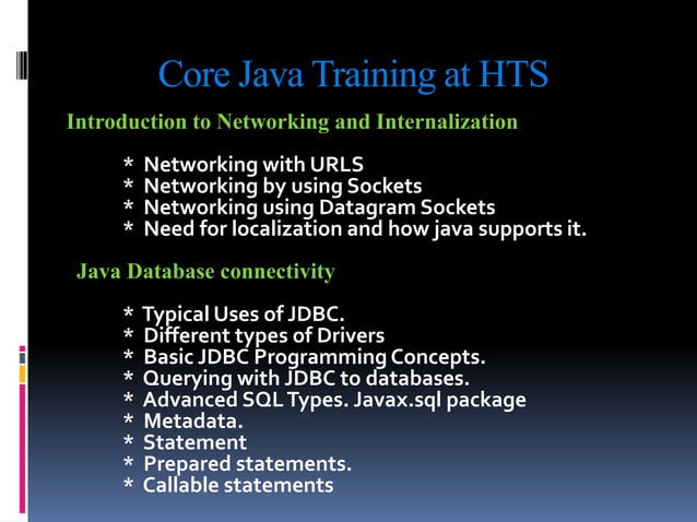Core java Classroom training at HarshithaTechnologies | PPT