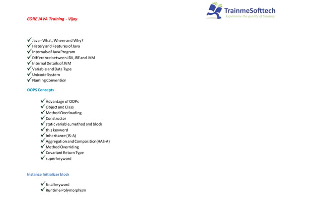 Core java training - Trainmesofttech | PPT