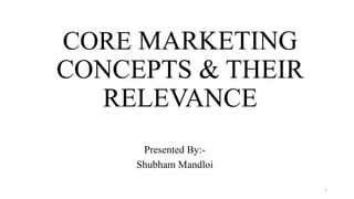CORE MARKETING
CONCEPTS & THEIR
RELEVANCE
Presented By:-
Shubham Mandloi
1
 