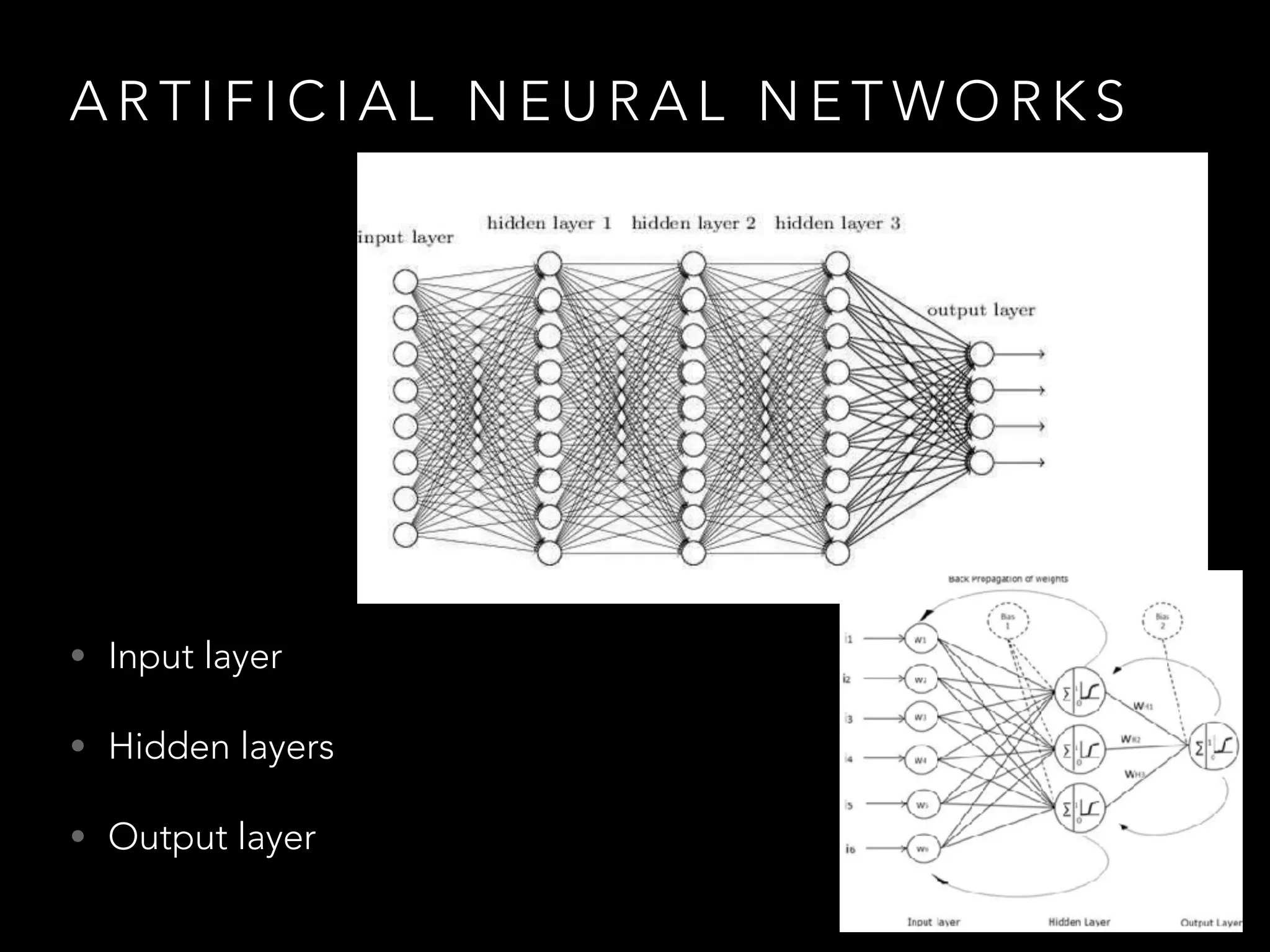 A R T I F I C I A L N E U R A L N E T W O R K S
• Input layer
• Hidden layers
• Output layer
 