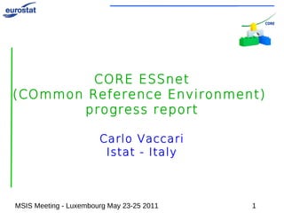CORE ESSnet
(COmmon Reference Environment)
       progress report

                       Carlo Vaccari
                        Istat - Italy



MSIS Meeting - Luxembourg May 23-25 2011   1
 