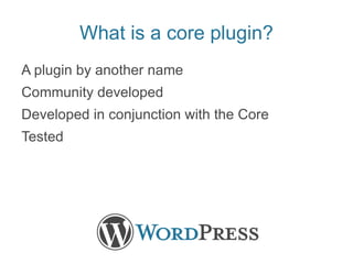 What is a core plugin? <ul><li>A plugin by another name 