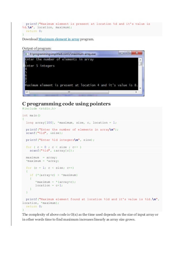 core programming in c get size of array c