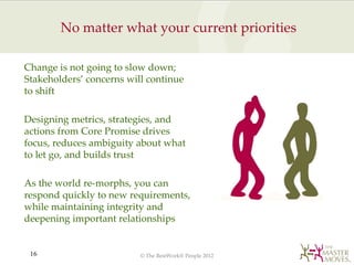 Core Promise requires new abilities
               and practices

 Stepping outside your own
  business and observing the...