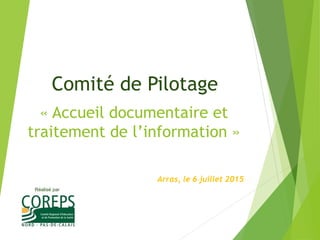 Réalisé par
« Accueil documentaire et
traitement de l’information »
Arras, le 6 juillet 2015
Comité de Pilotage
 
