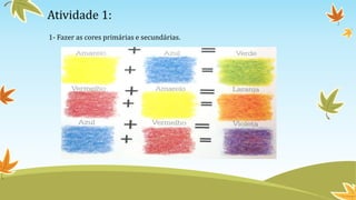 Atividade 1:
1- Fazer as cores primárias e secundárias.
 