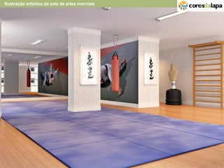                                                                                                                                                                                                                          Ilustração artística da sala de artes marciais  