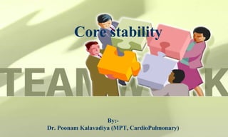 Core stability
By:-
Dr. Poonam Kalavadiya (MPT, CardioPulmonary)
 