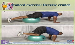 Advanced exercise: Reverse crunch
Core stability
 