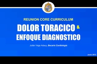 REUNION CORE CURRICULUM


DOLOR TORACICO                               &

ENFOQUE DIAGNOSTICO
    Julián Vega Adauy, Becario Cardiología



                                                 Junio 2012
 
