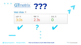 @sophiegibson #BrightonSEO How to Conduct a Core Web Vitals Audit
✔ ✔
?
???
 
