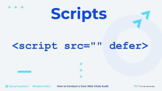 @sophiegibson #BrightonSEO How to Conduct a Core Web Vitals Audit
<script src="" defer>
Scripts
 